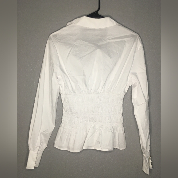 White Smocked Button Down Blouse - Picture 4 of 4